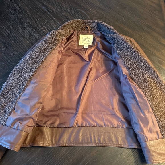 Maralyn & Me Brown Aviator Moto Jacket Faux Leather Shearling Sz Large - Picture 8 of 13